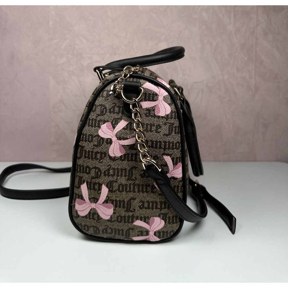 Juicy Couture Simply Sweet Bow Satchel Crossbody Brown Pink Logo Bag w/ Charm - Picture 8 of 13